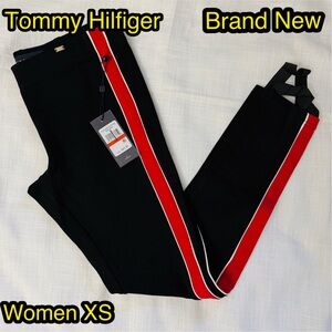 NWT Tommy Hilfiger Black Pants with Red and White Stripe, size XS